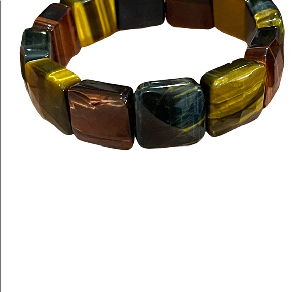 - Kalifano Multi color Heavy Faceted Tiger eye gemstone bangle stretchy br… - Picture 7 of 12